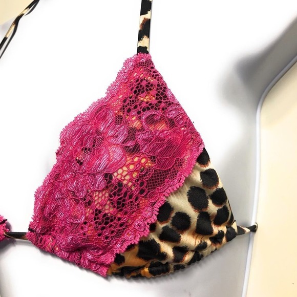 Beach Bunny Lady Lace Leopard Triangle Bikini Top - Picture 1 of 6